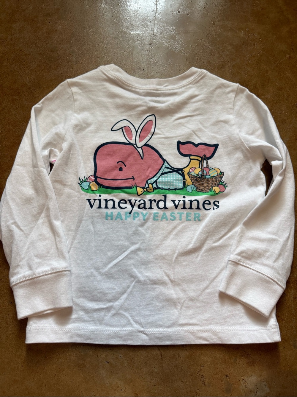 Vineyard Vines White Long-Sleeve 'Happy Easter' Pink Whale Graphic Tee